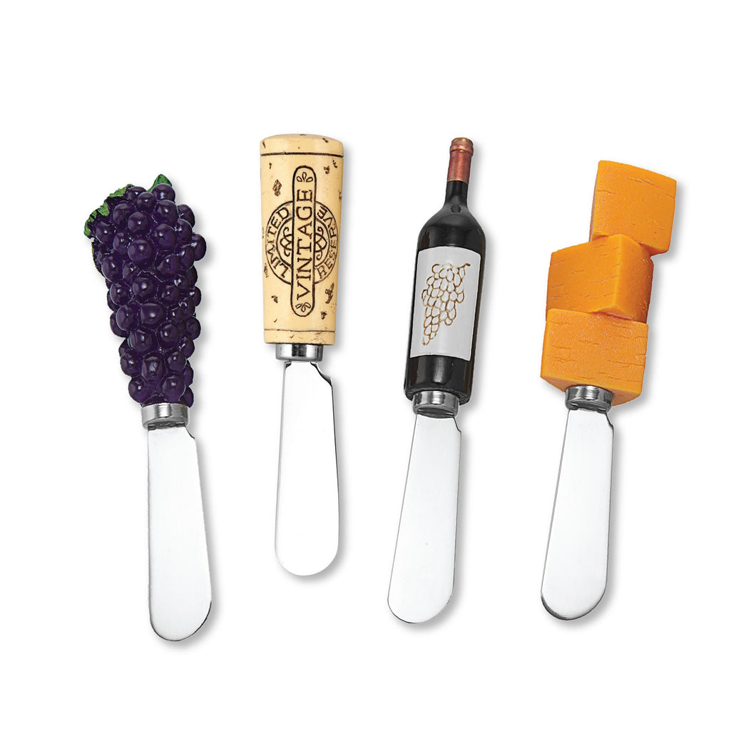 Mr. Spreader 4-Piece Red Wine Tasting Resin Cheese Spreader, Assorted