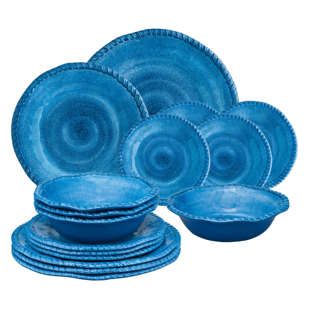 Gourmet Art 16-Piece Rope Melamine Dinnerware Set, Blue