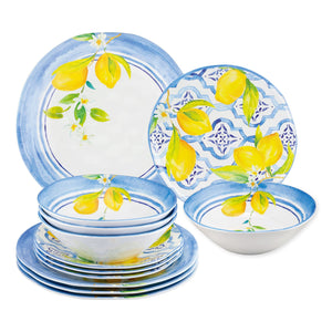 Gourmet Art 12-Piece Lovely Lemons Melamine Dinnerware Set