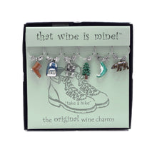 Load image into Gallery viewer, Wine Things 6-Piece Take A Hike Wine Charms, Painted