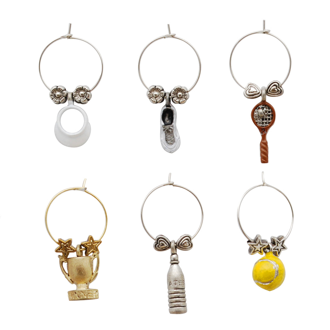 Wine Things 6-Piece Tennis Ace Wine Charms, Painted